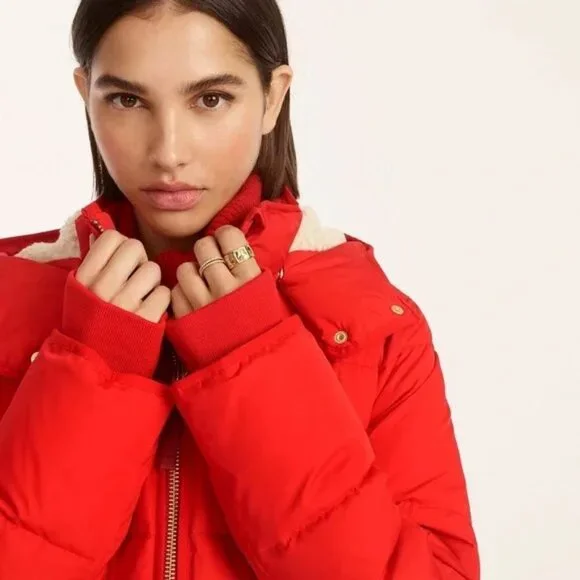 j.crew chateau puffer jacket with primaloft in brilliant sunset, size Small